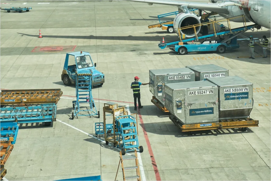 Detail Cargo Airplane Loading Freight At Airport Number 4