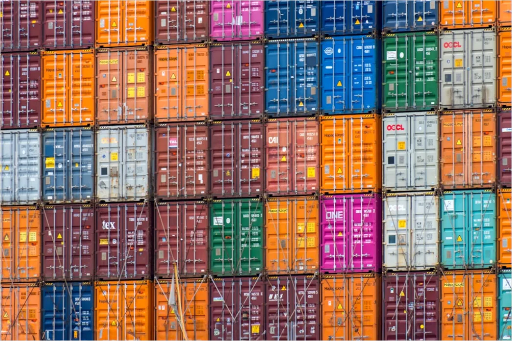 Detail Cargo Ship Deck Containers Stacked Aerial Number 11