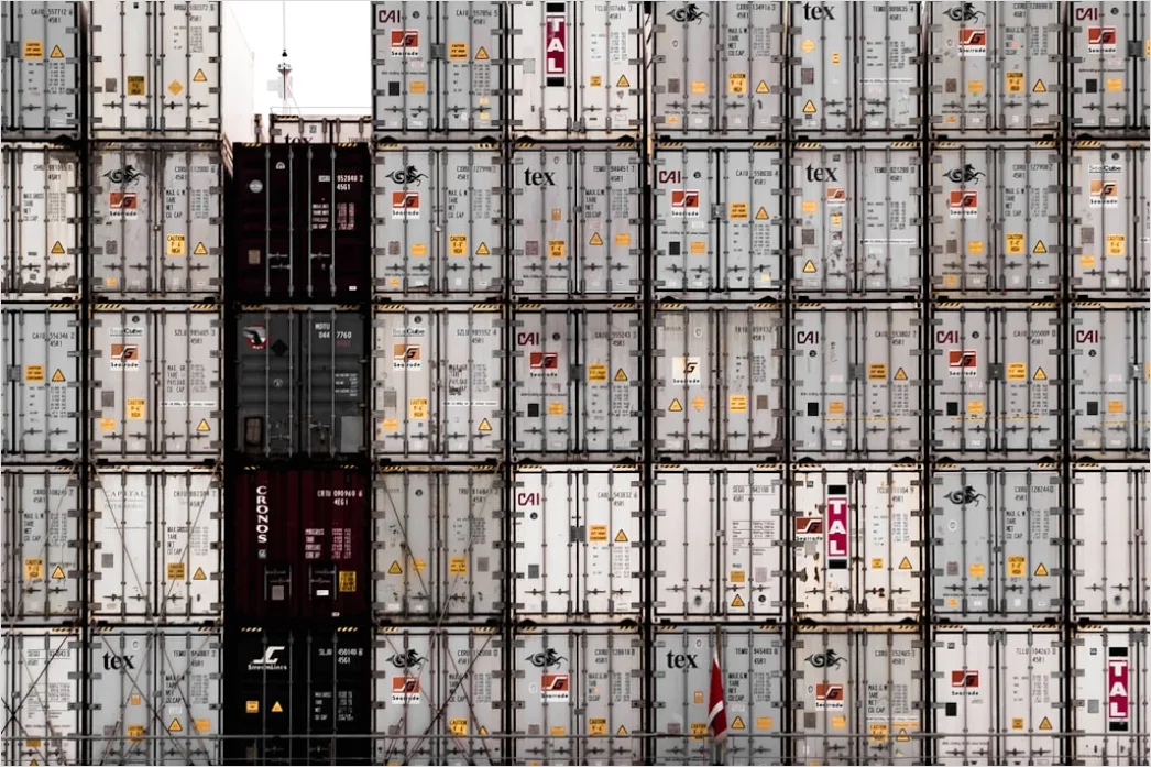 Detail Cargo Ship Deck Containers Stacked Aerial Number 16