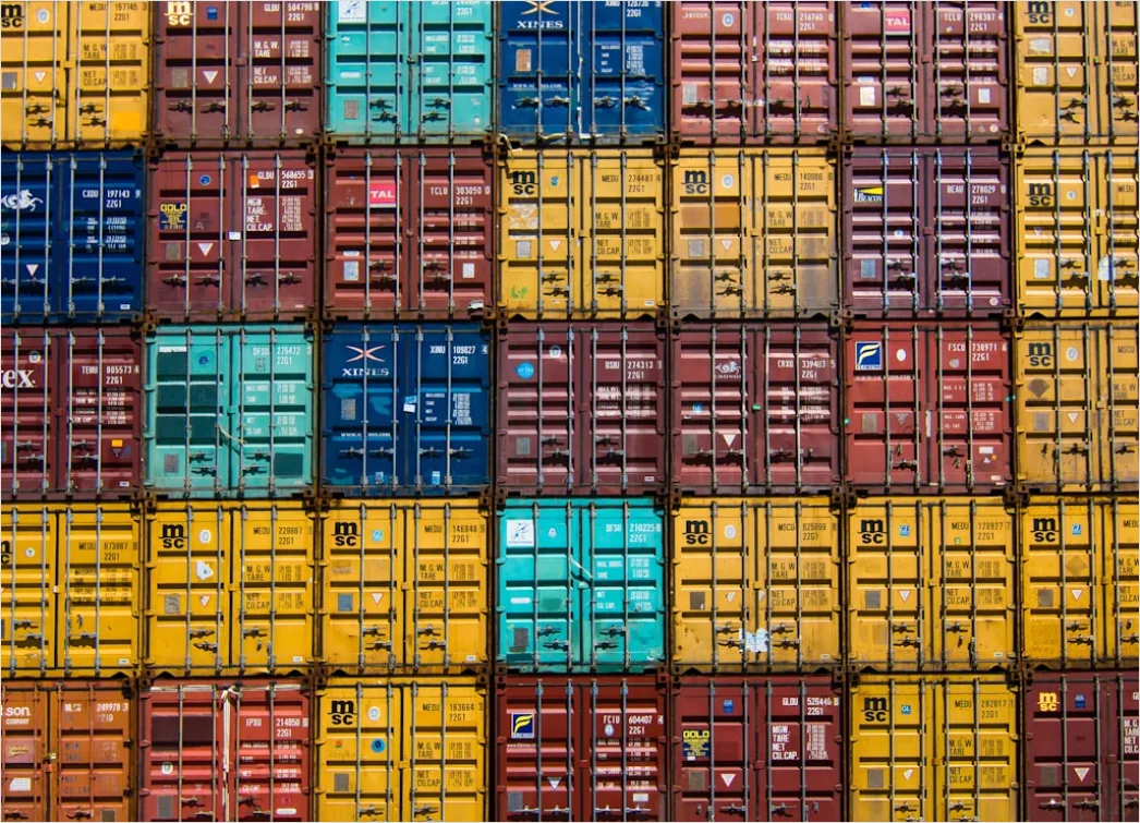 Detail Cargo Ship Deck Containers Stacked Aerial Number 4