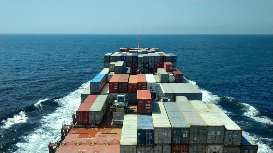 Detail Cargo Ship Deck Containers Stacked Aerial Number 8