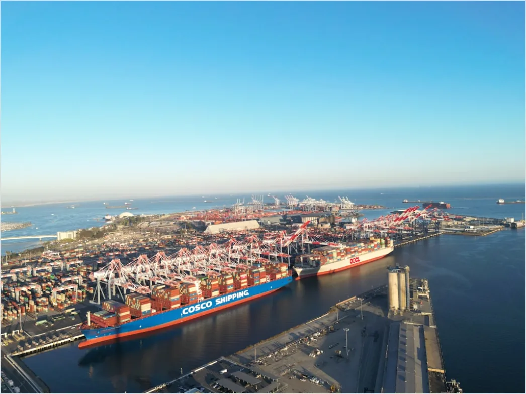 Cargo Ship Loading Containers At Port Aerial 34c3