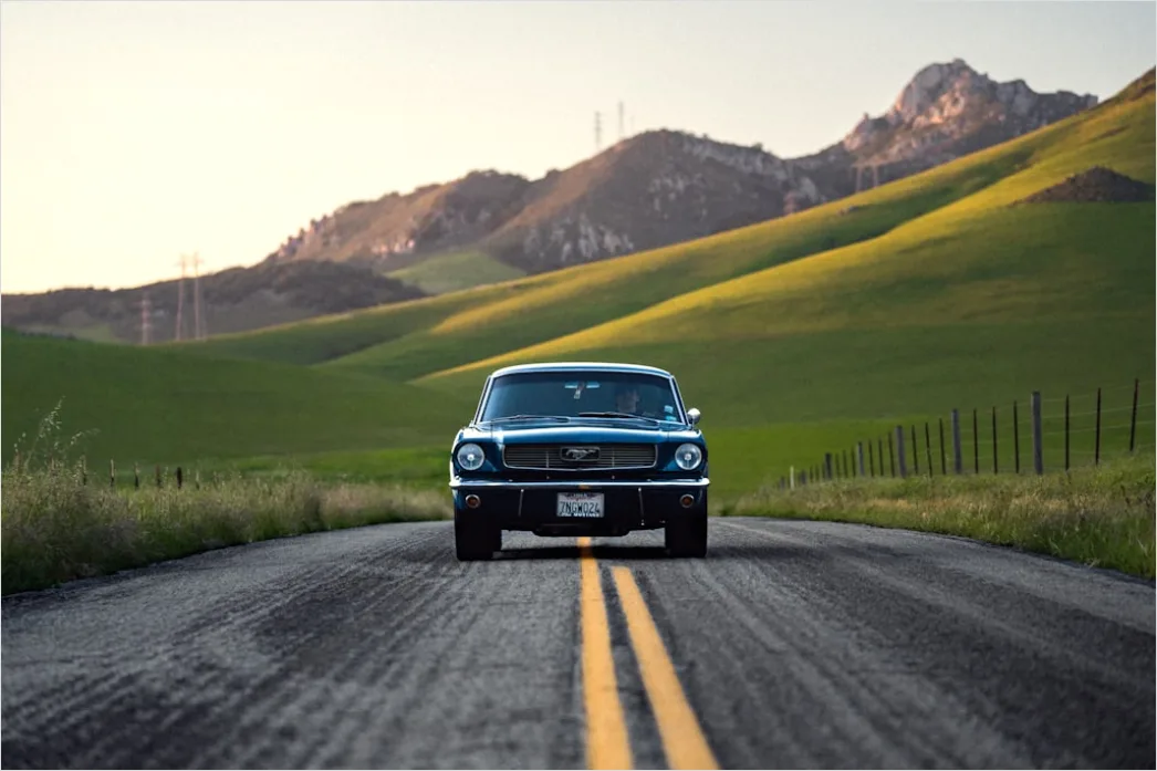 Detail Classic American Muscle Car On Open Road Number 2
