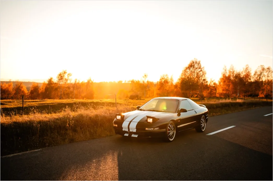 Detail Classic American Muscle Car On Open Road Number 19
