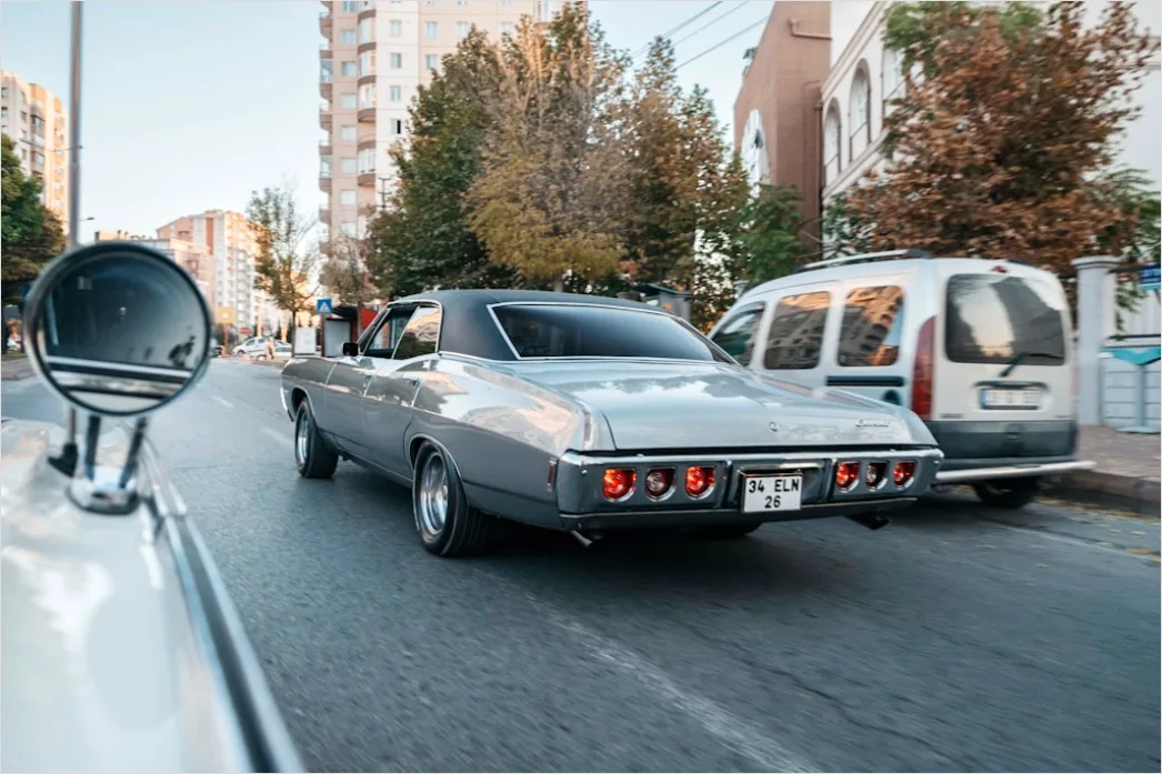 Detail Classic American Muscle Car On Open Road Number 3