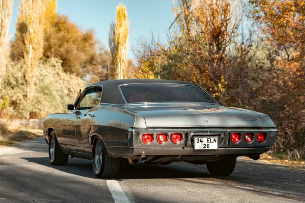 Detail Classic American Muscle Car On Open Road Number 5