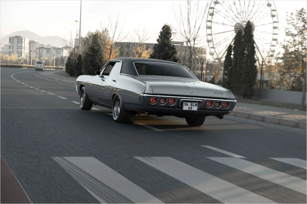 Detail Classic American Muscle Car On Open Road Number 9