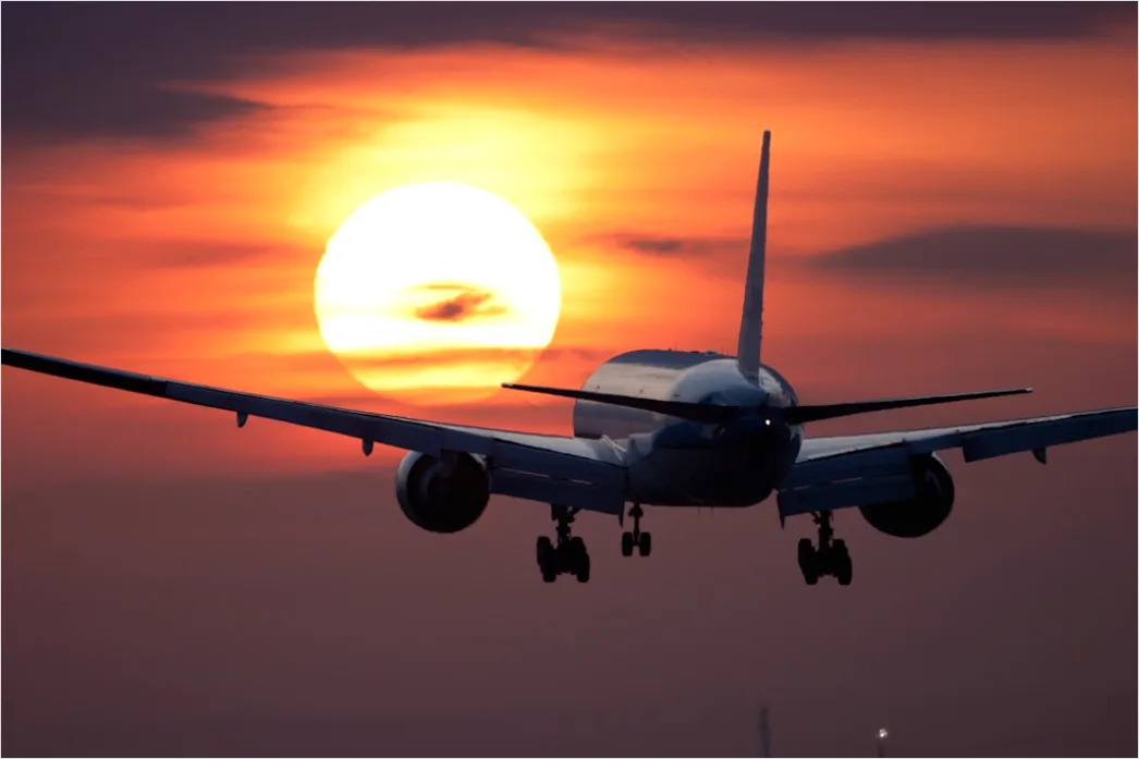 Detail Commercial Airplane Taking Off At Sunset Number 2