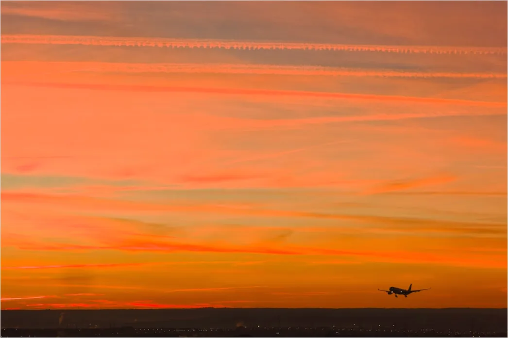 Detail Commercial Airplane Taking Off At Sunset Number 13