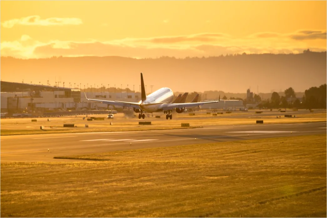 Detail Commercial Airplane Taking Off At Sunset Number 14