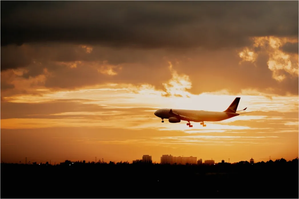 Detail Commercial Airplane Taking Off At Sunset Number 15