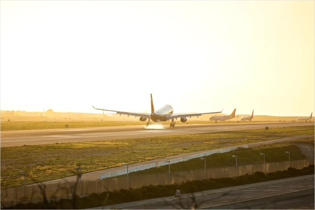 Detail Commercial Airplane Taking Off At Sunset Number 17