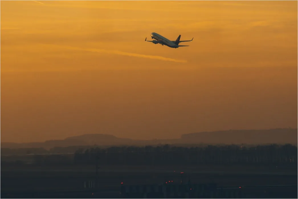 Detail Commercial Airplane Taking Off At Sunset Number 18
