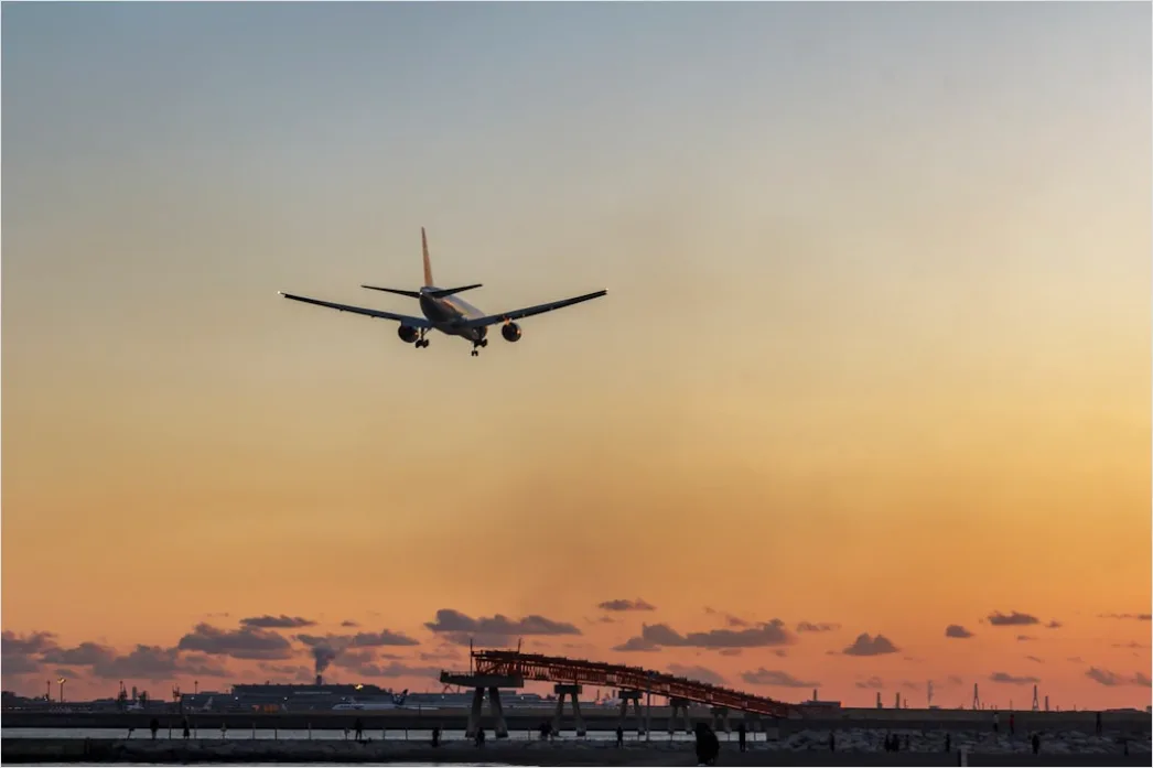 Detail Commercial Airplane Taking Off At Sunset Number 19