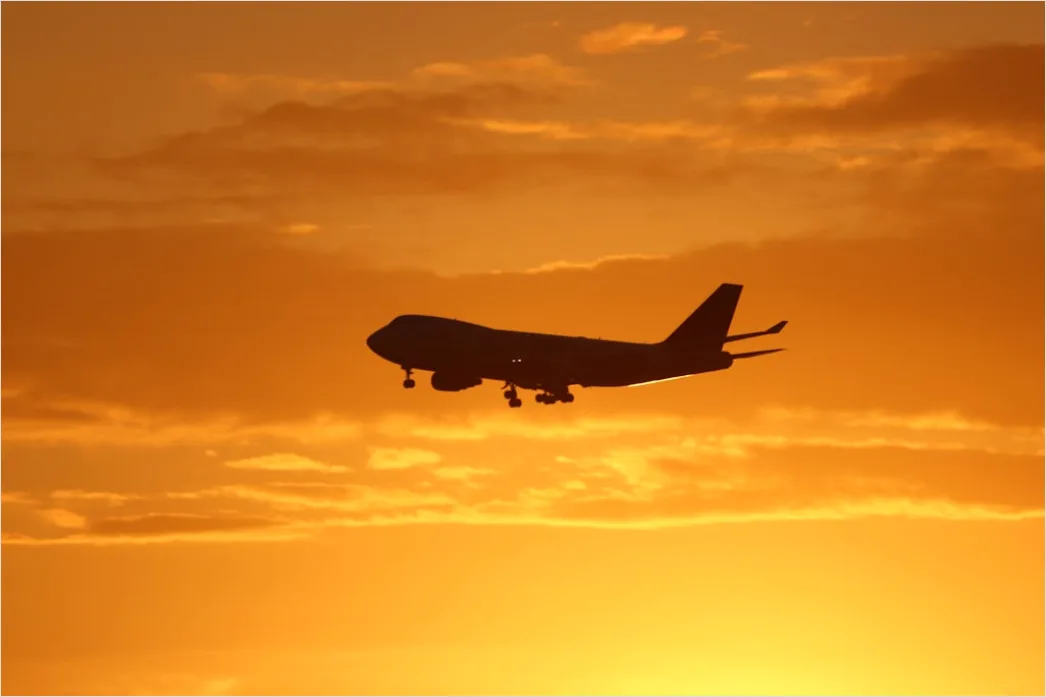 Detail Commercial Airplane Taking Off At Sunset Number 4