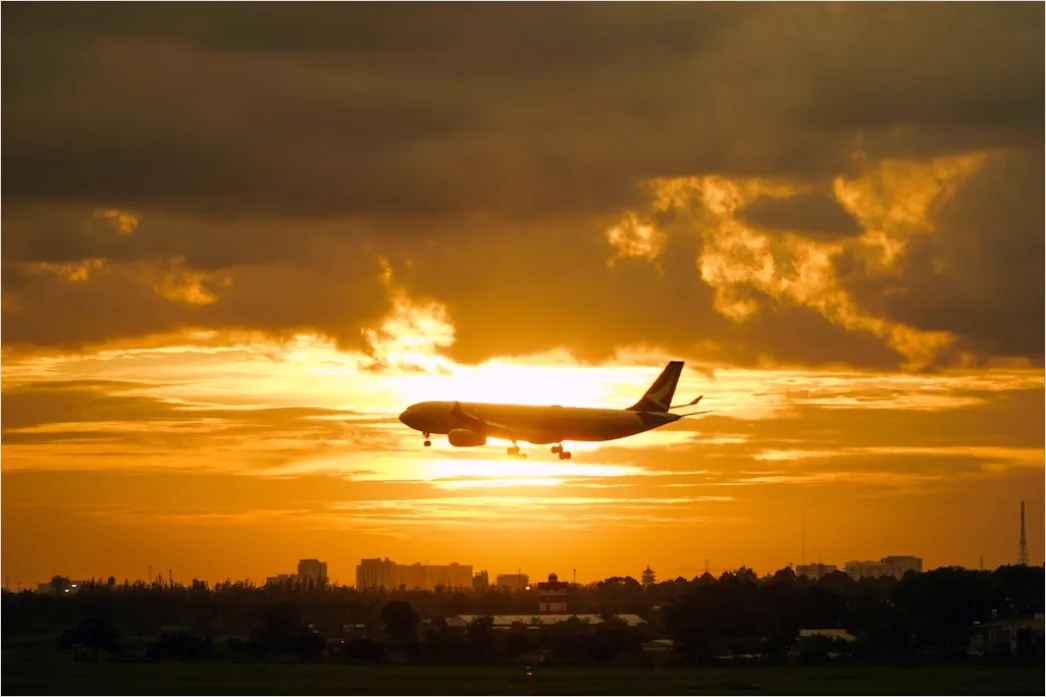 Detail Commercial Airplane Taking Off At Sunset Number 6