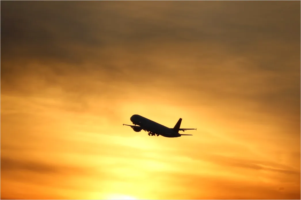 Detail Commercial Airplane Taking Off At Sunset Number 7