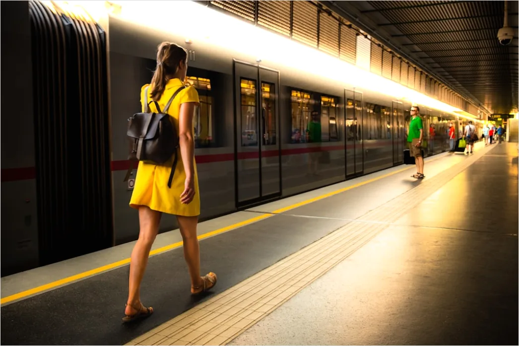 Detail Commuter Train Passengers Boarding At Station Number 2