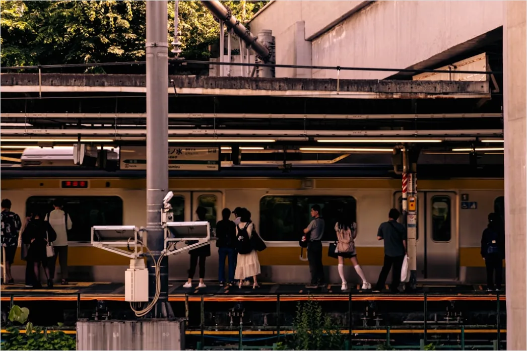 Detail Commuter Train Passengers Boarding At Station Number 13