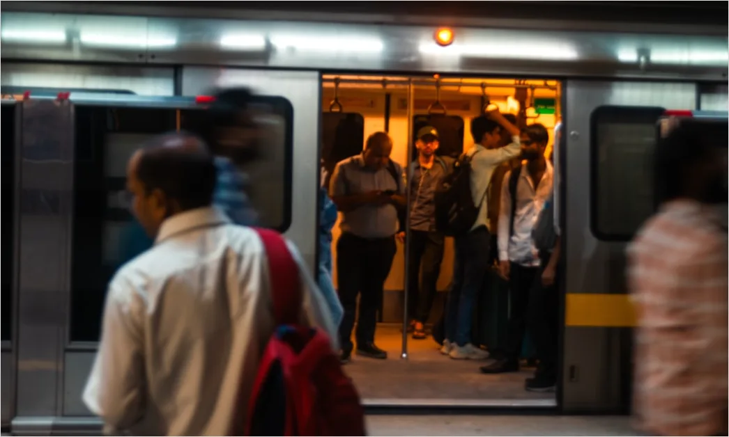 Detail Commuter Train Passengers Boarding At Station Number 19