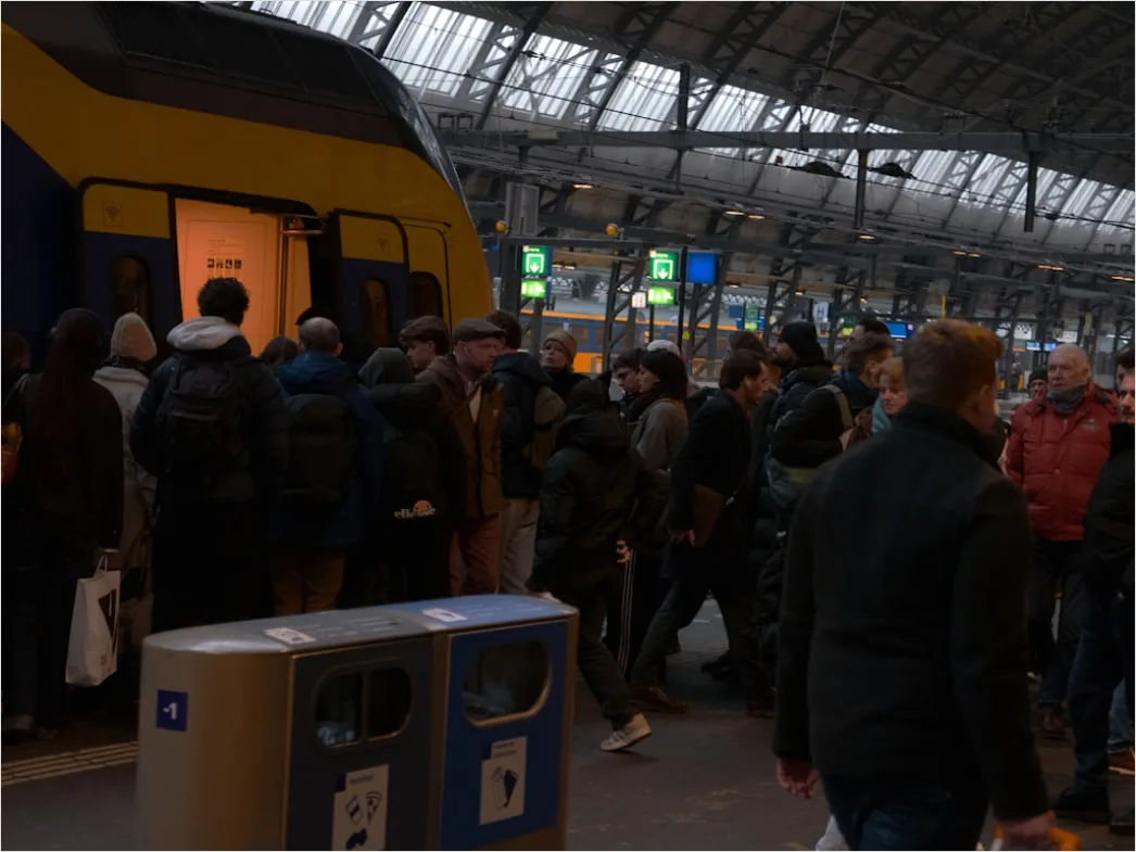 Detail Commuter Train Passengers Boarding At Station Number 5