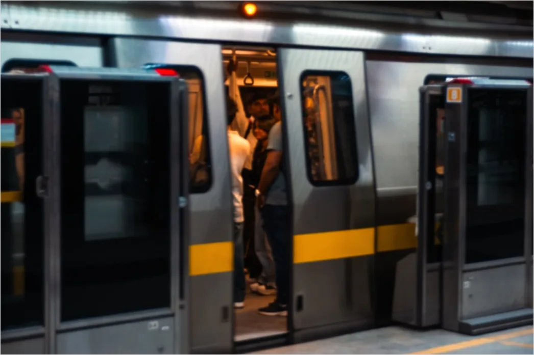 Detail Commuter Train Passengers Boarding At Station Number 7