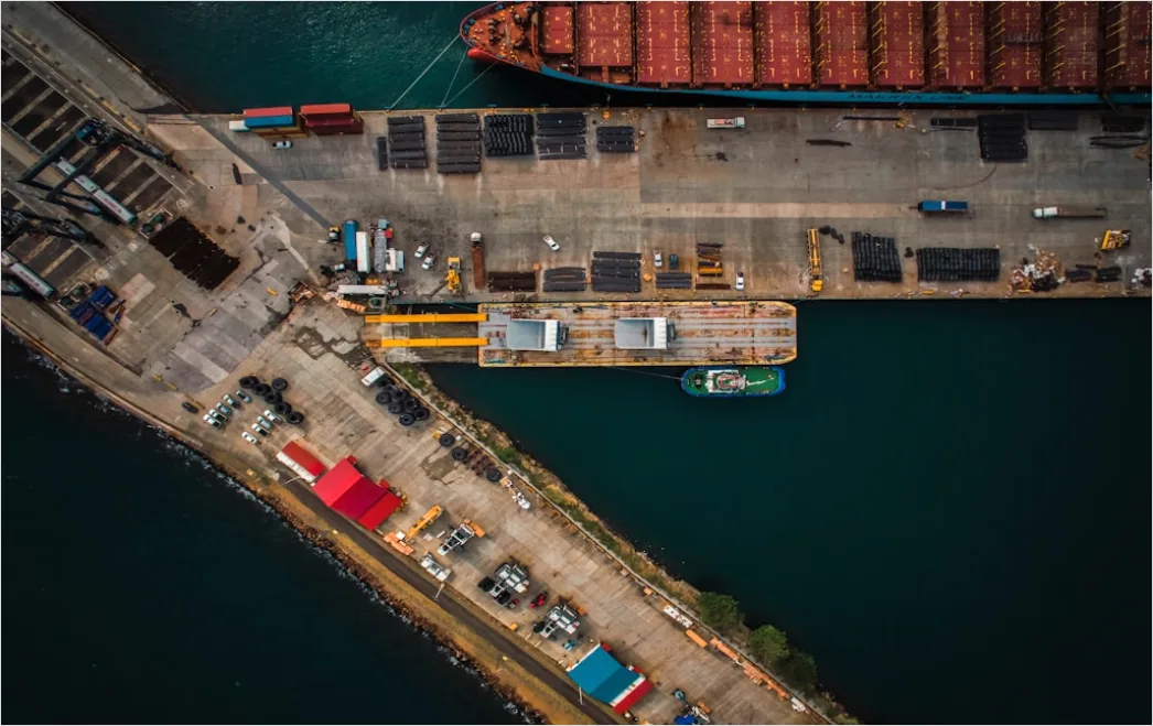 Detail Container Port Aerial View Cranes Loading Ships Number 19