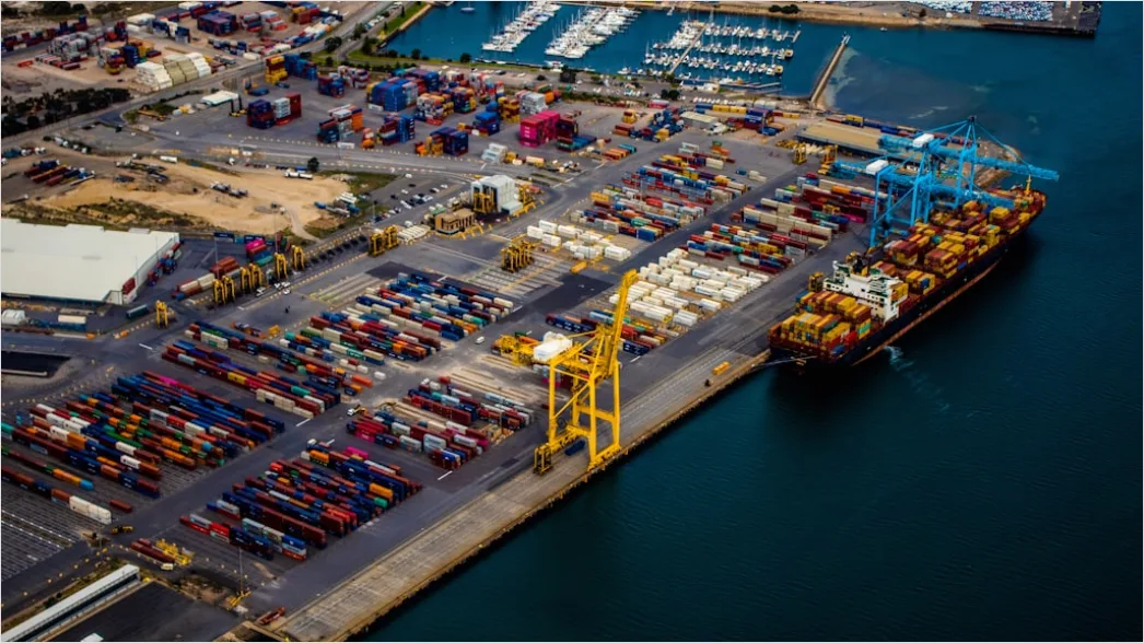 Detail Container Port Aerial View Cranes Loading Ships Number 5