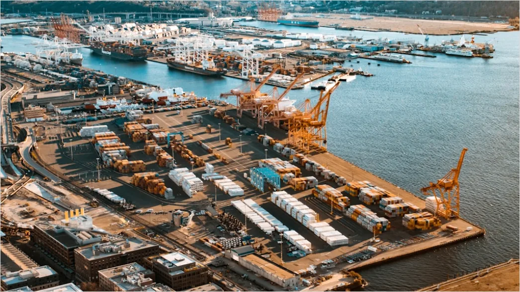Detail Container Port Aerial View Cranes Loading Ships Number 10
