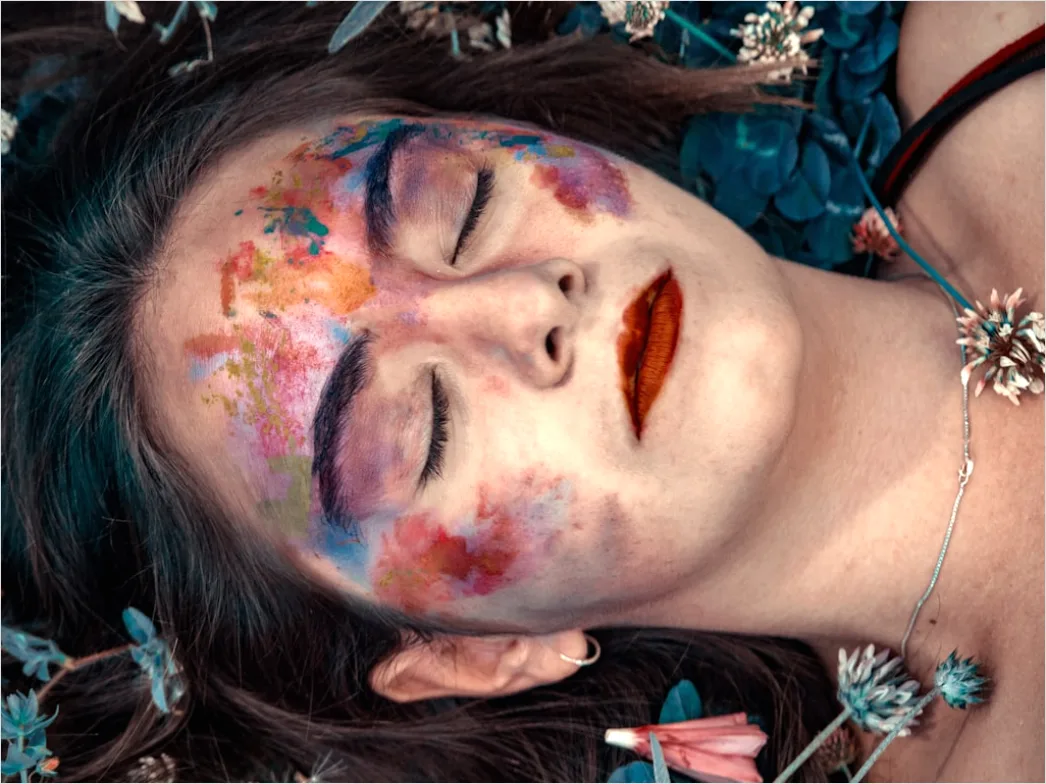 Detail Creative Portrait Woman Colorful Paint Face Art Number 17
