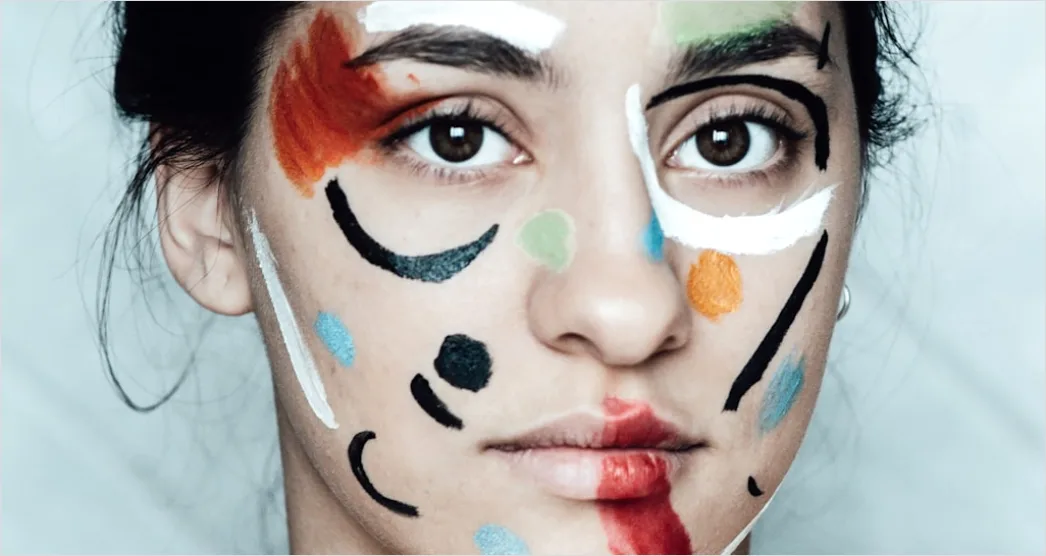 Detail Creative Portrait Woman Colorful Paint Face Art Number 3