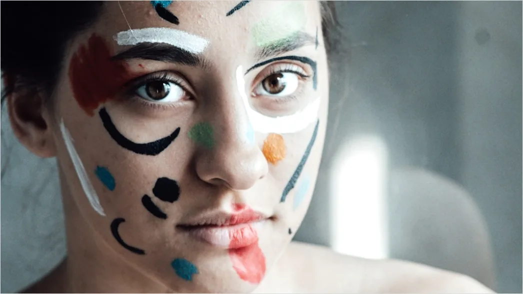 Detail Creative Portrait Woman Colorful Paint Face Art Number 4