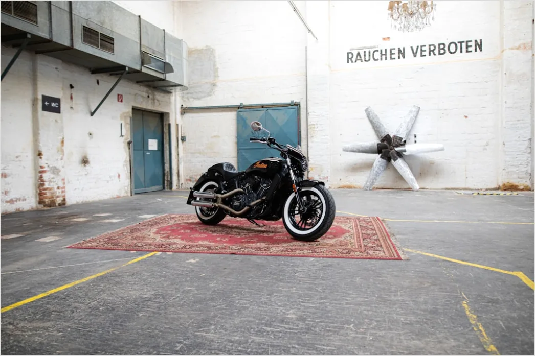 Custom Chopper Motorcycle Parked Garage B19b