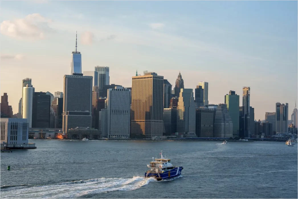 Detail Ferry Boat Crossing Harbor City Skyline Number 14