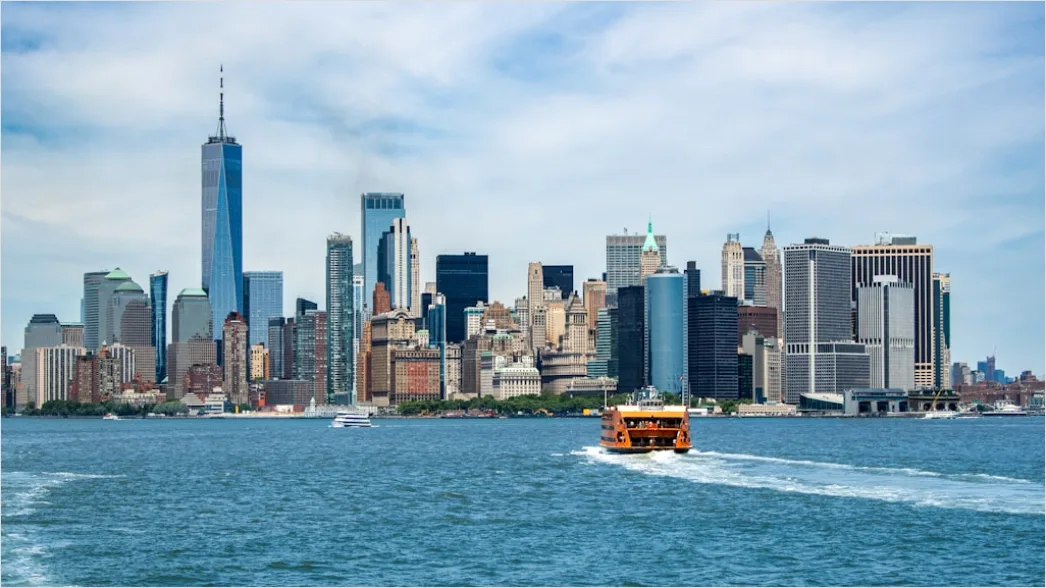 Detail Ferry Boat Crossing Harbor City Skyline Number 18