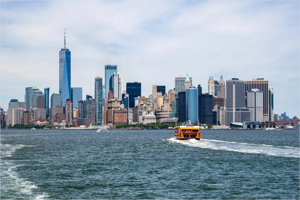 Detail Ferry Boat Crossing Harbor City Skyline Number 19