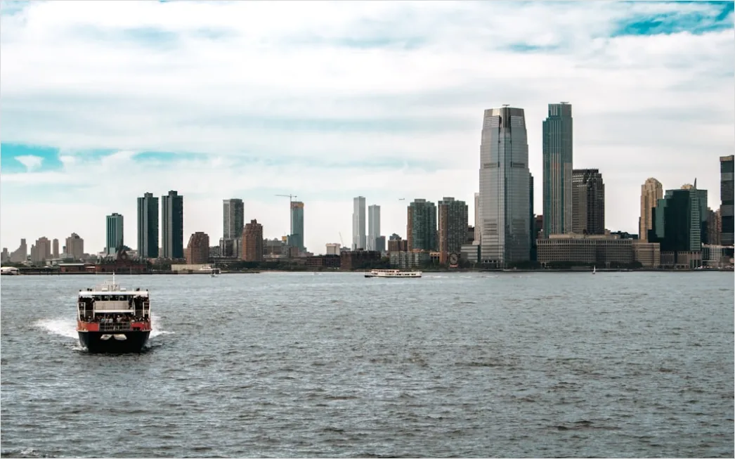 Detail Ferry Boat Crossing Harbor City Skyline Number 5