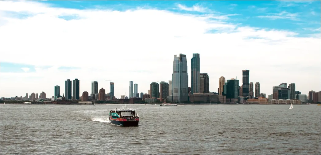 Detail Ferry Boat Crossing Harbor City Skyline Number 6
