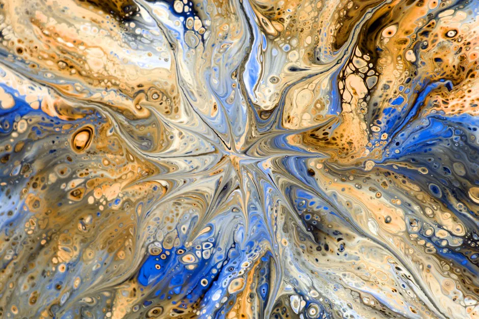 Detail Fluid Art Abstrakt Blau Gold Hintergrund Number 14