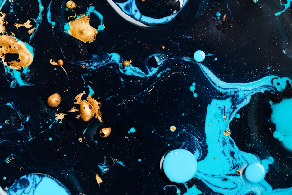 Detail Fluid Art Abstrakt Blau Gold Hintergrund Number 16