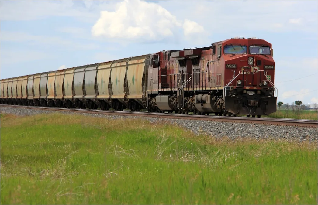 Detail Freight Train Carrying Containers On Track Number 2