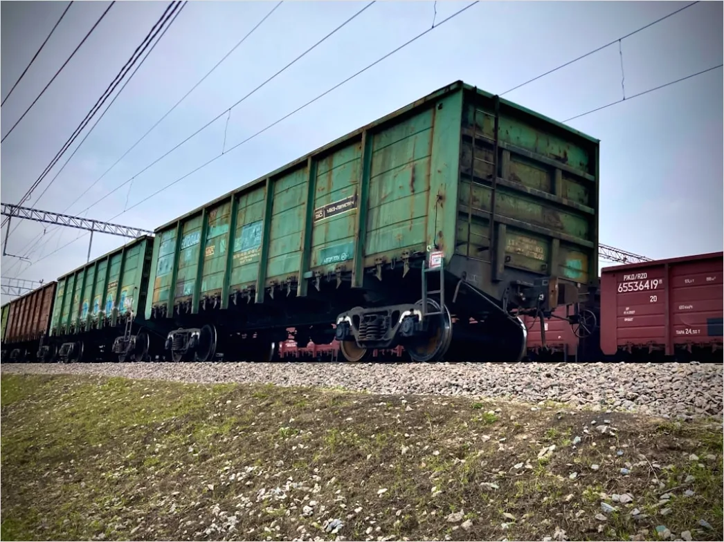 Detail Freight Train Carrying Containers On Track Number 14