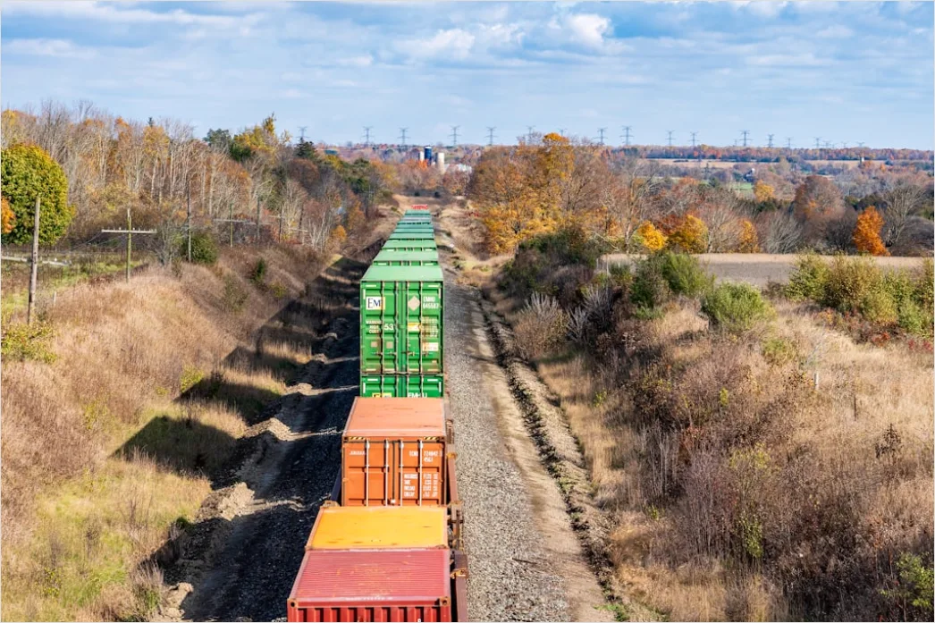 Detail Freight Train Carrying Containers On Track Number 15