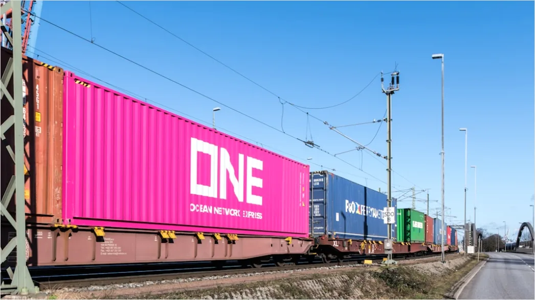 Detail Freight Train Carrying Containers On Track Number 16