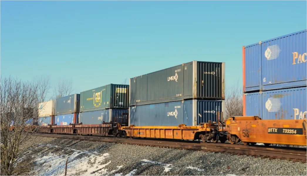 Detail Freight Train Carrying Containers On Track Number 17
