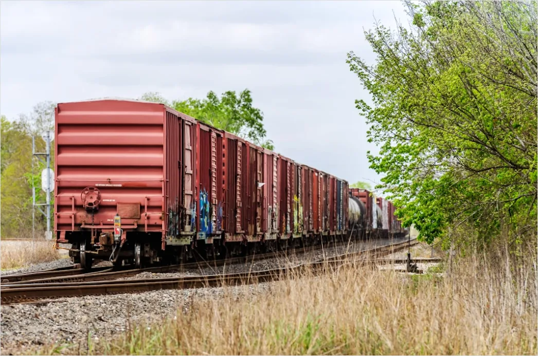 Detail Freight Train Carrying Containers On Track Number 19