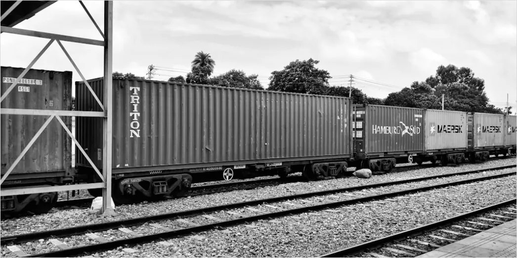 Detail Freight Train Carrying Containers On Track Number 20