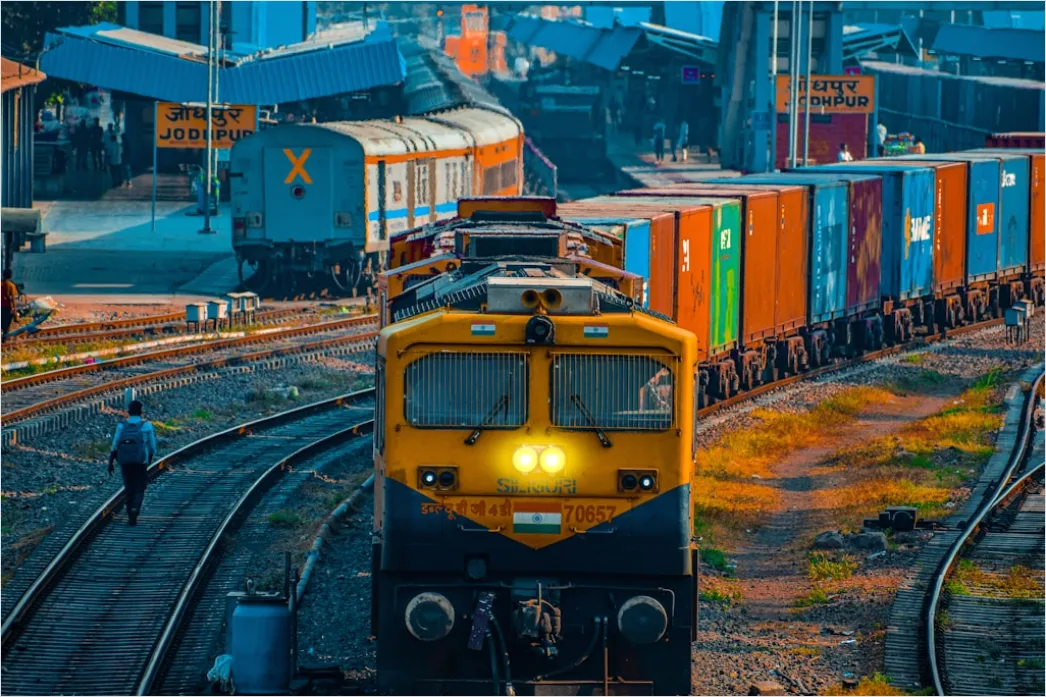 Detail Freight Train Carrying Containers On Track Number 3