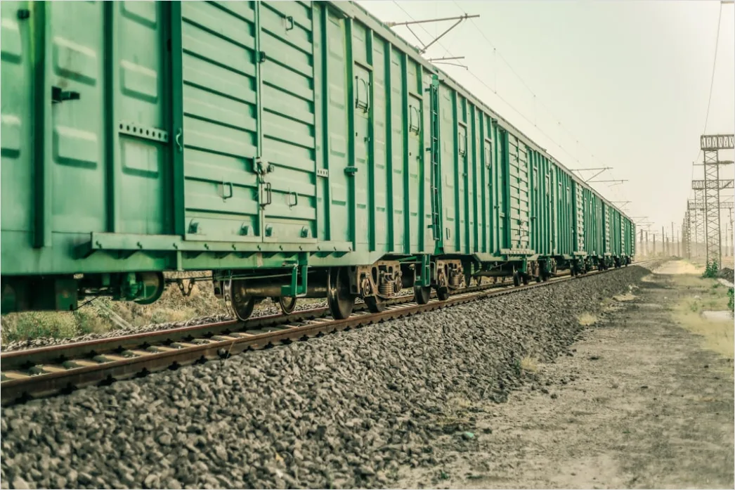 Detail Freight Train Carrying Containers On Track Number 5