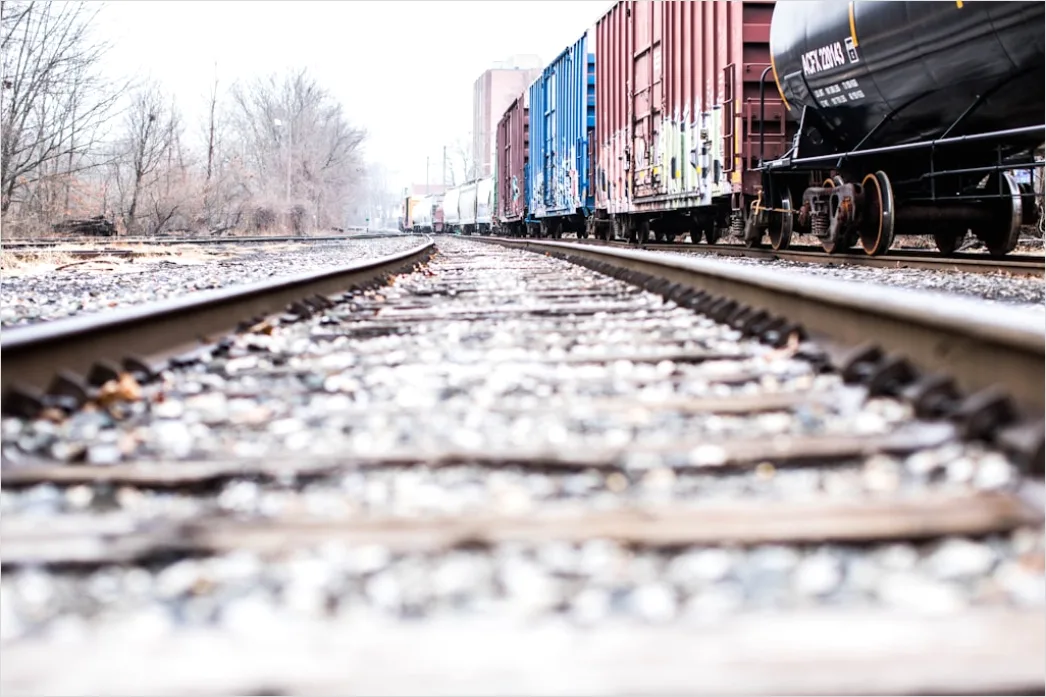Detail Freight Train Carrying Containers On Track Number 6